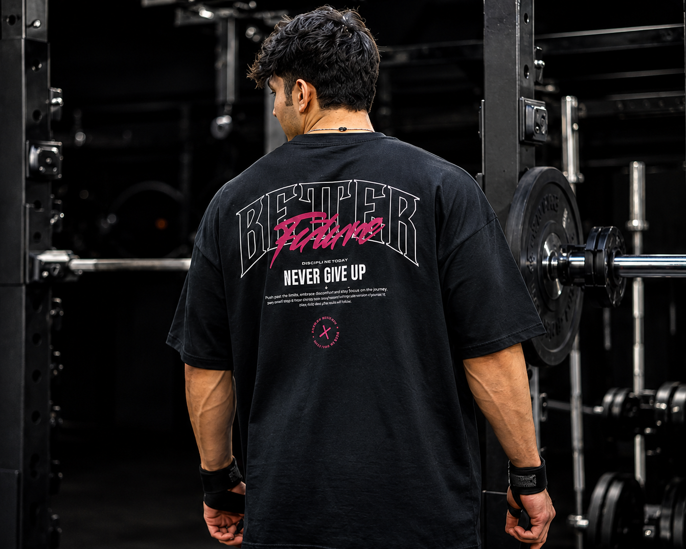 Men's Oversized Black Gym T-Shirt | Better Future Streetwear Back Print