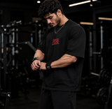 Good Luck Challenge Oversized Gym T-Shirt for Men | Motivational Graphic Back Print | Premium Cotton Streetwear Tee | Black | KVLTVR