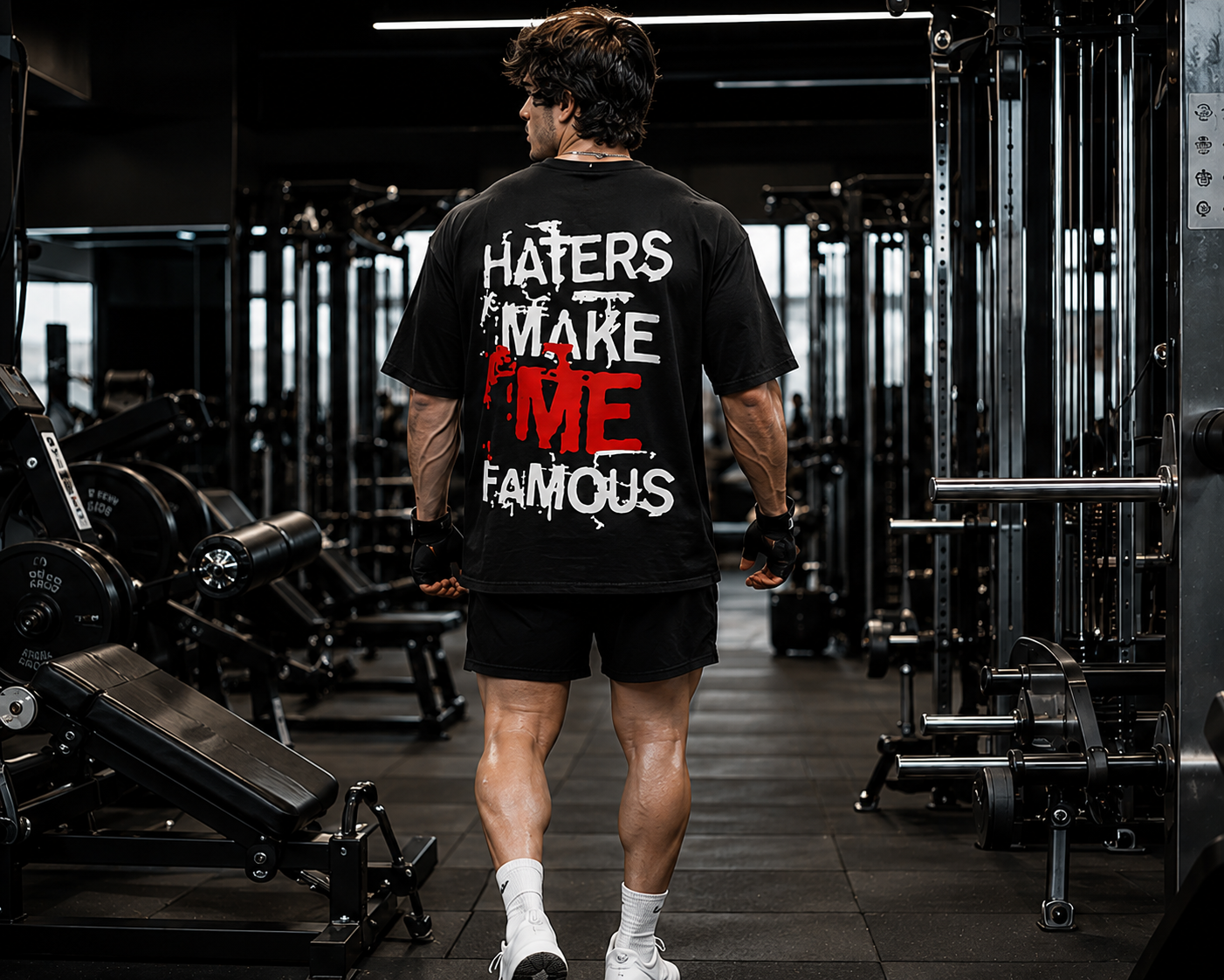 Haters Make Me Famous Oversized Gym T-Shirt for Men | Premium Cotton Graphic Back Print | Black Streetwear Oversized Tee | KVLTVR