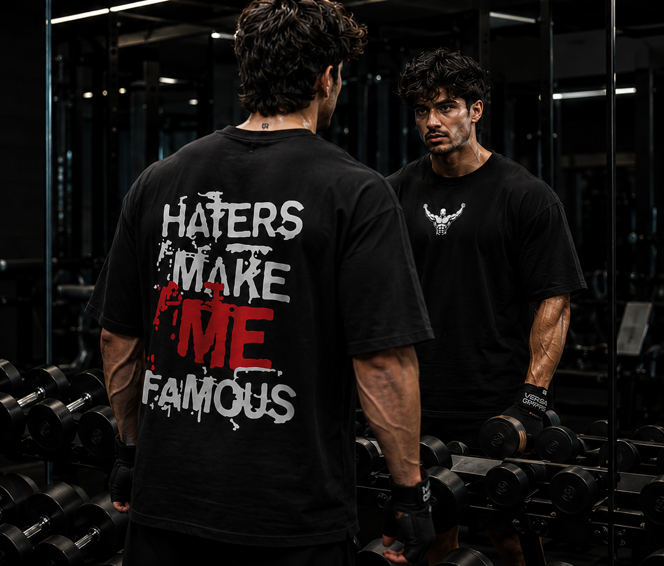 Haters Make Me Famous Oversized Gym T-Shirt for Men | Premium Cotton Graphic Back Print | Black Streetwear Oversized Tee | KVLTVR