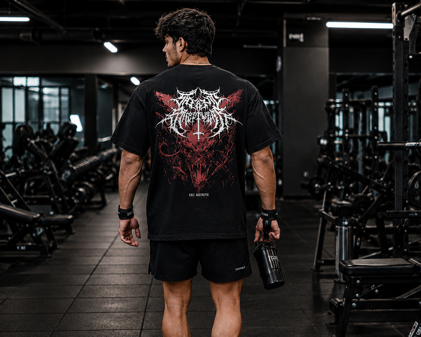 Men's Oversized Demon Graphic Gym T-Shirt | Heavyweight Cotton Streetwear