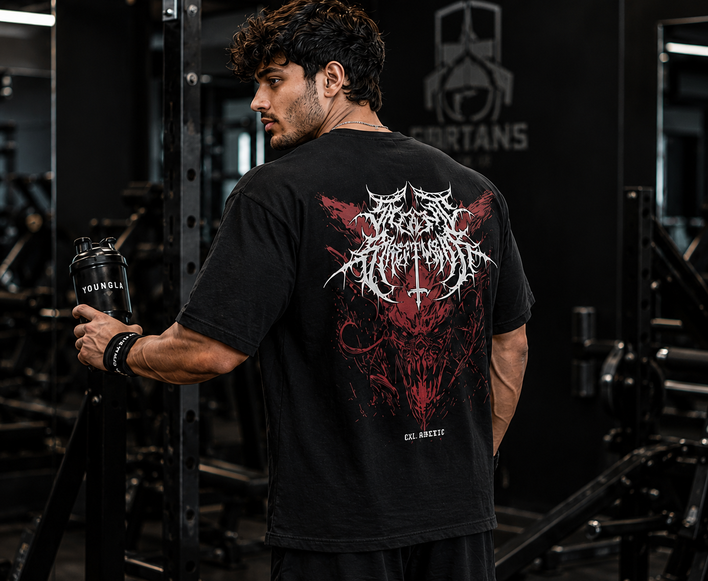 Men's Oversized Demon Graphic Gym T-Shirt | Heavyweight Cotton Streetwear