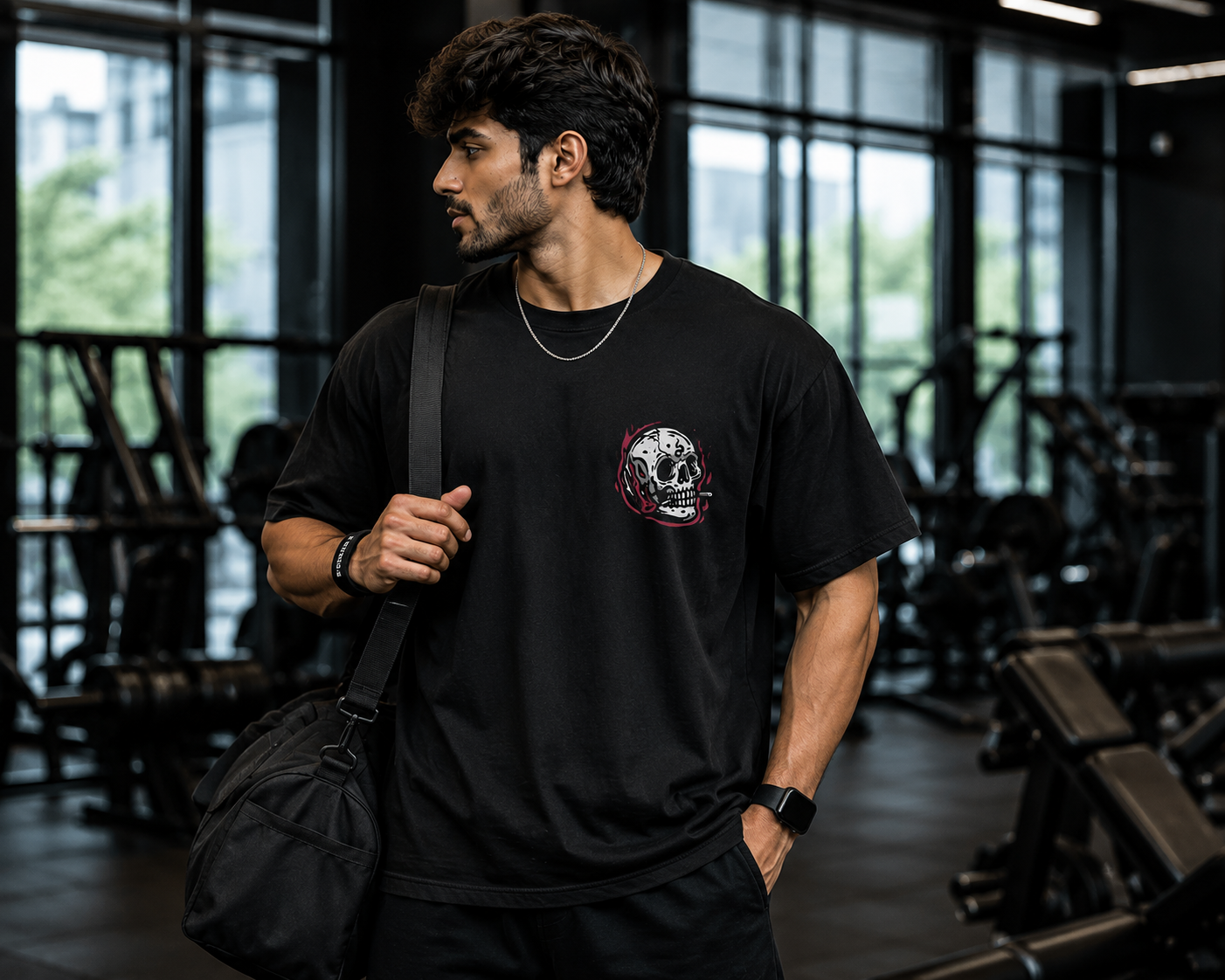 Never Been Better Oversized Gym T-Shirt for Men | Skull Graphic Back Print | Premium Cotton Streetwear Tee | Black | KVLTVR