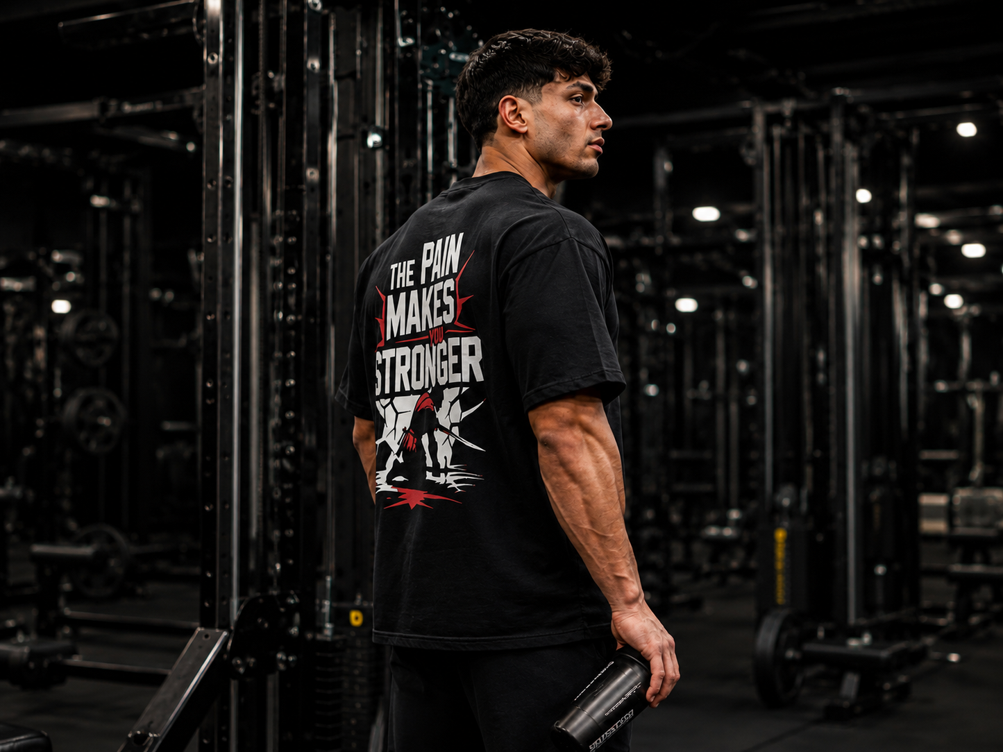 The Pain Makes You Stronger Oversized Gym T-Shirt for Men | Motivational Graphic Back Print | Premium Cotton Streetwear Tee | Black | KVLTVR