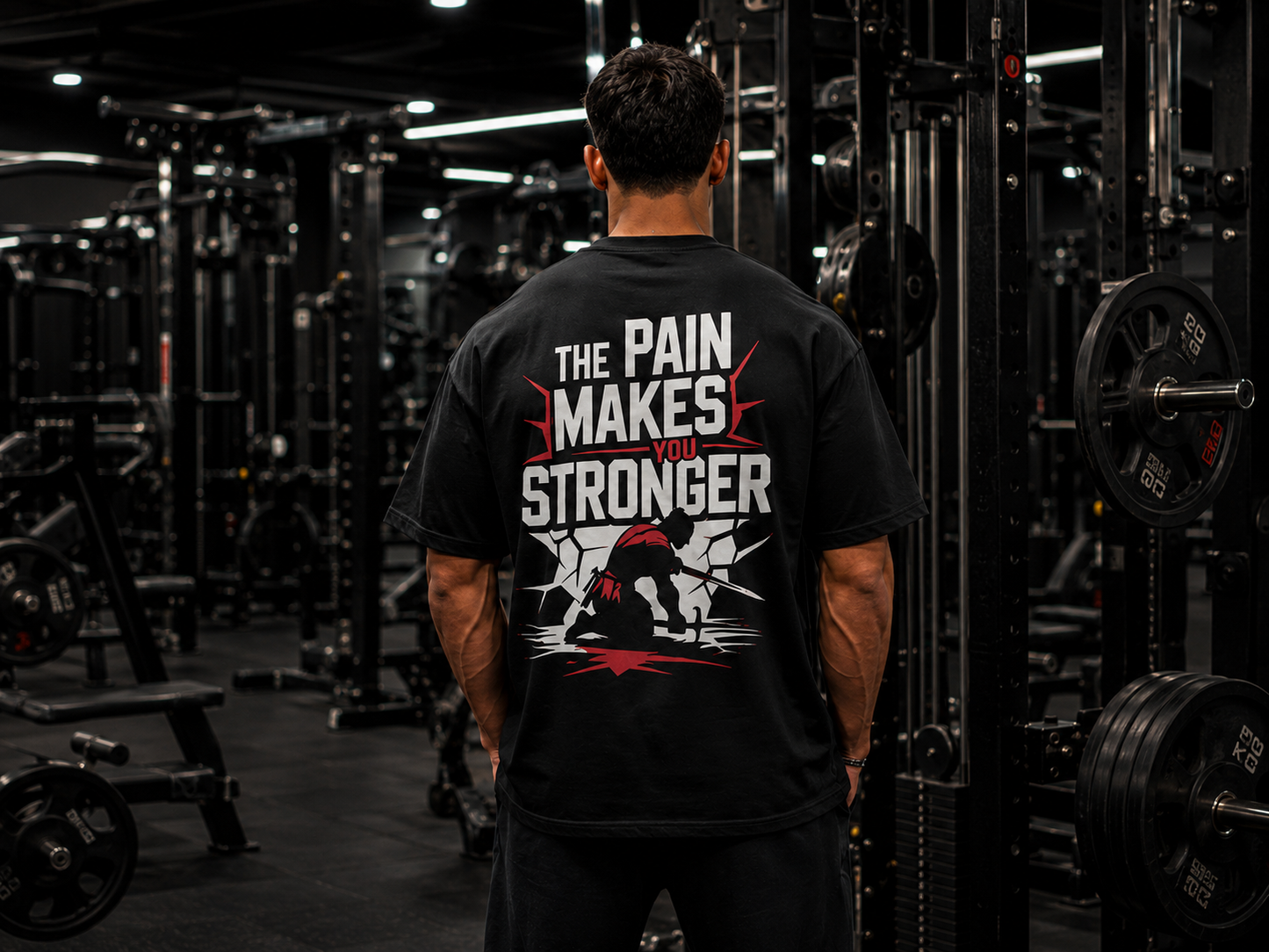 The Pain Makes You Stronger Oversized Gym T-Shirt for Men | Motivational Graphic Back Print | Premium Cotton Streetwear Tee | Black | KVLTVR