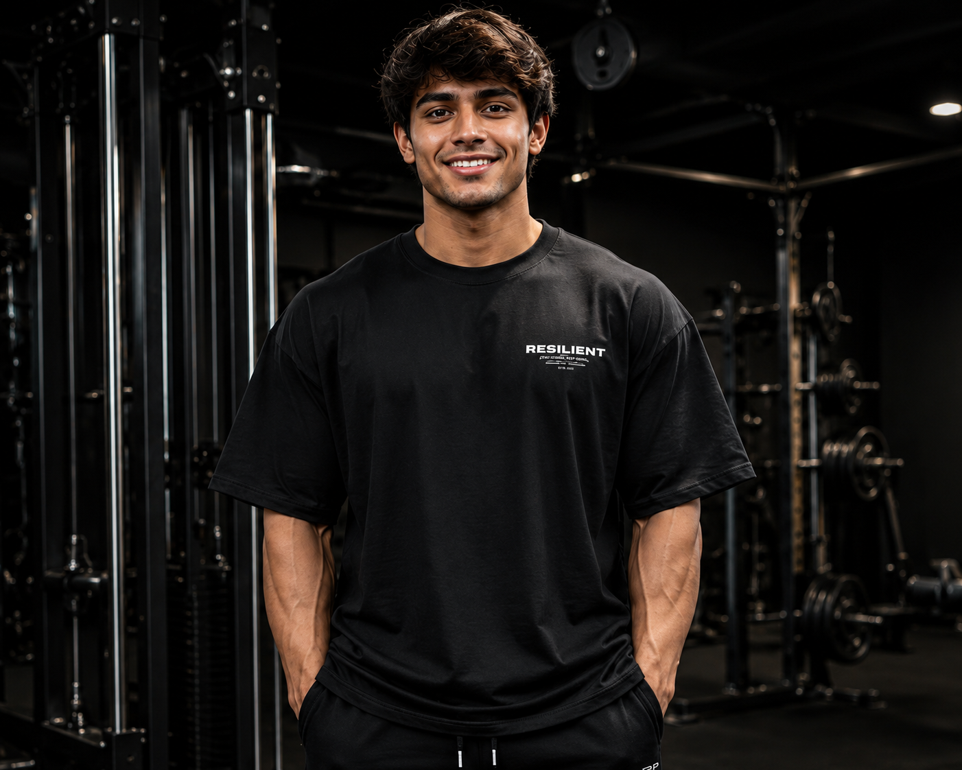 Resilient Oversized Gym T-Shirt for Men | Premium Cotton Motivational Graphic Streetwear Tee | Black | KVLTVR