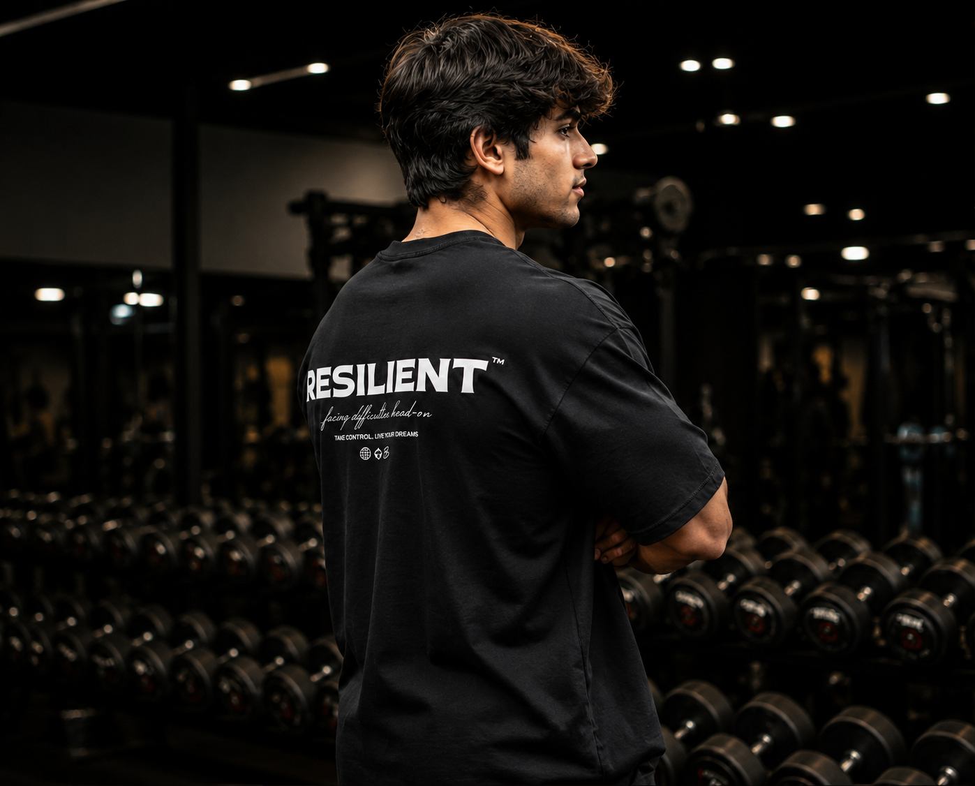 Resilient Oversized Gym T-Shirt for Men | Premium Cotton Motivational Graphic Streetwear Tee | Black | KVLTVR