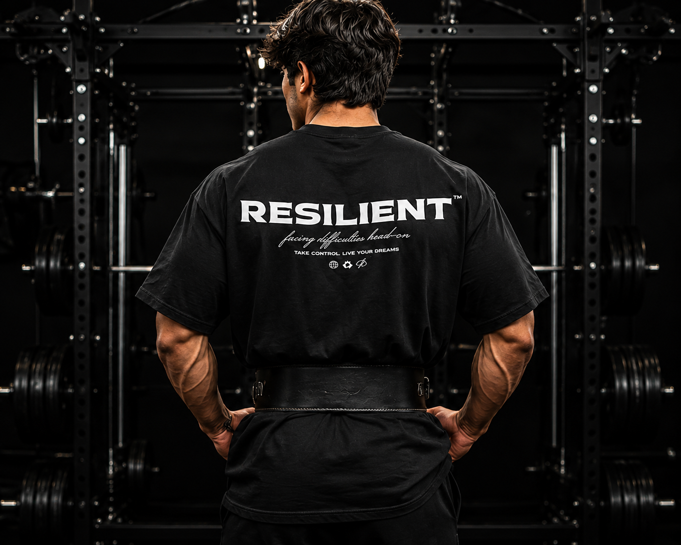 Resilient Oversized Gym T-Shirt for Men | Premium Cotton Motivational Graphic Streetwear Tee | Black | KVLTVR